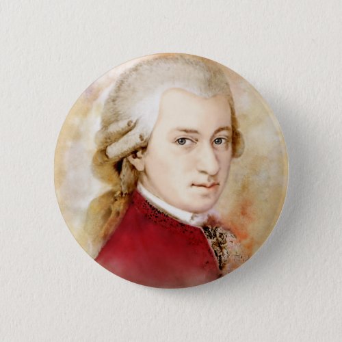 Wolfgang Amadeus Mozart im Aquarell Stil Pinback Button