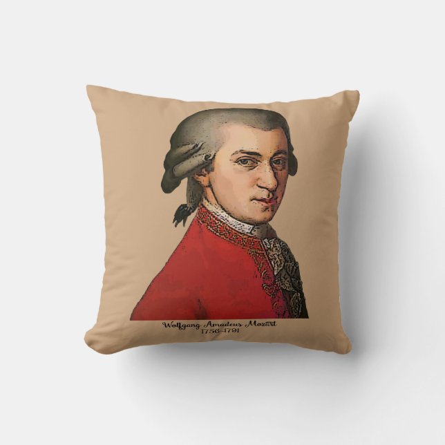 wolfgang Amadeus Mozart Throw Pillow (Front)
