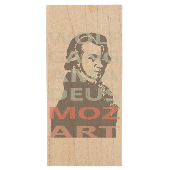 Wolfgang Amadeus Mozart Wood USB Flash Drive (Front Vertical)
