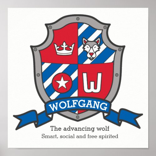Wolfgang boys name meaning heraldry shield poster
