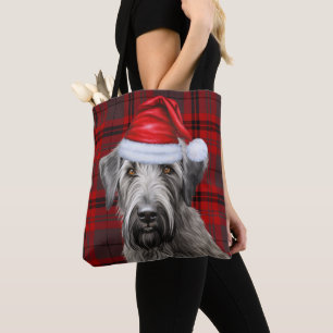 Wolfhound Christmas Dog Red Seasonal Plaid Tote Bag