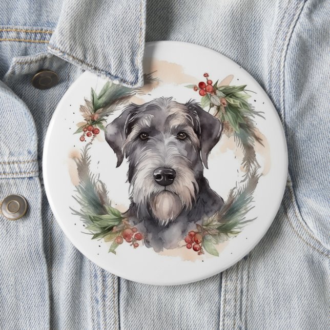 Wolfhound Christmas Wreath Festive Pup  Button (In Situ)