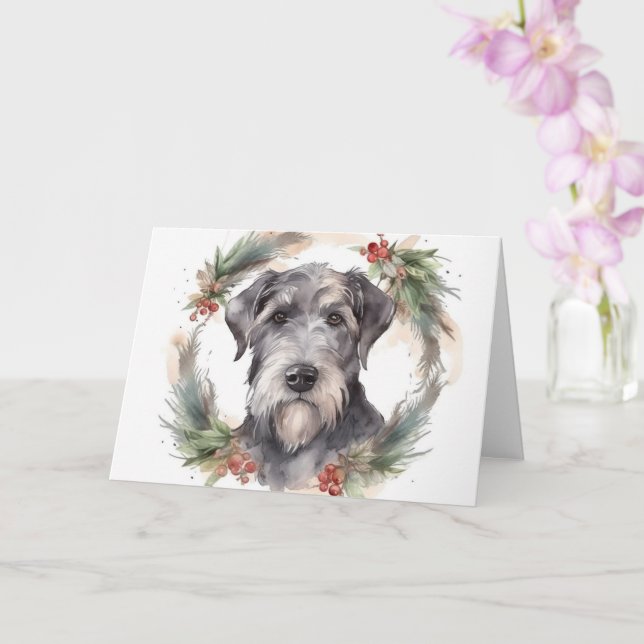 Wolfhound Christmas Wreath Festive Pup  Card (Orchid)