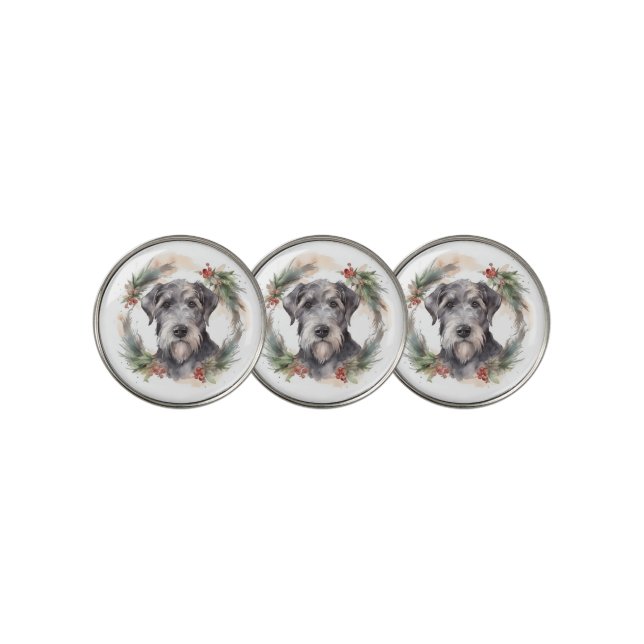 Wolfhound Christmas Wreath Festive Pup  Golf Ball Marker (3 Up)
