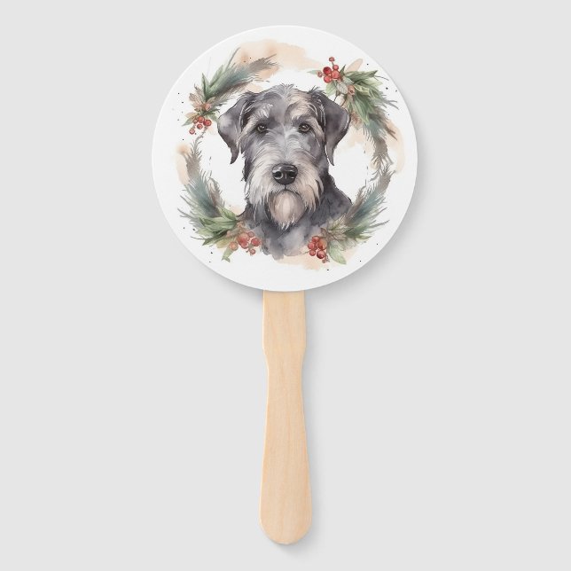 Wolfhound Christmas Wreath Festive Pup  Hand Fan (Front)