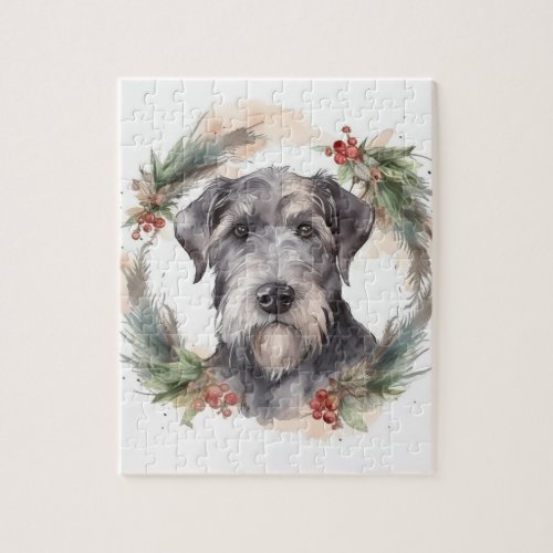 Wolfhound Christmas Wreath Festive Pup  Jigsaw Puzzle