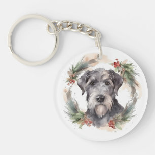 Wolfhound Christmas Wreath Festive Pup Keychain