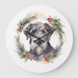 Wolfhound Christmas Wreath Festive Pup Large Clock