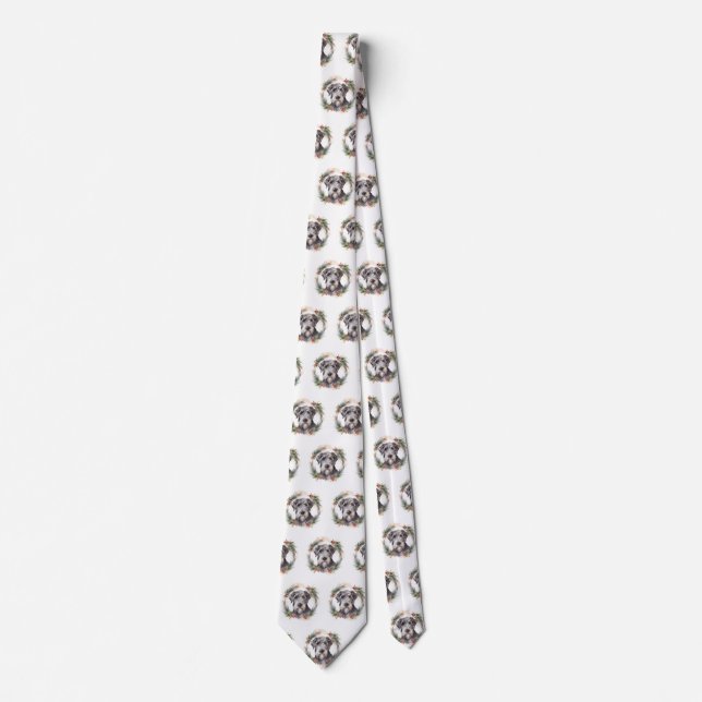 Wolfhound Christmas Wreath Festive Pup  Neck Tie (Front)