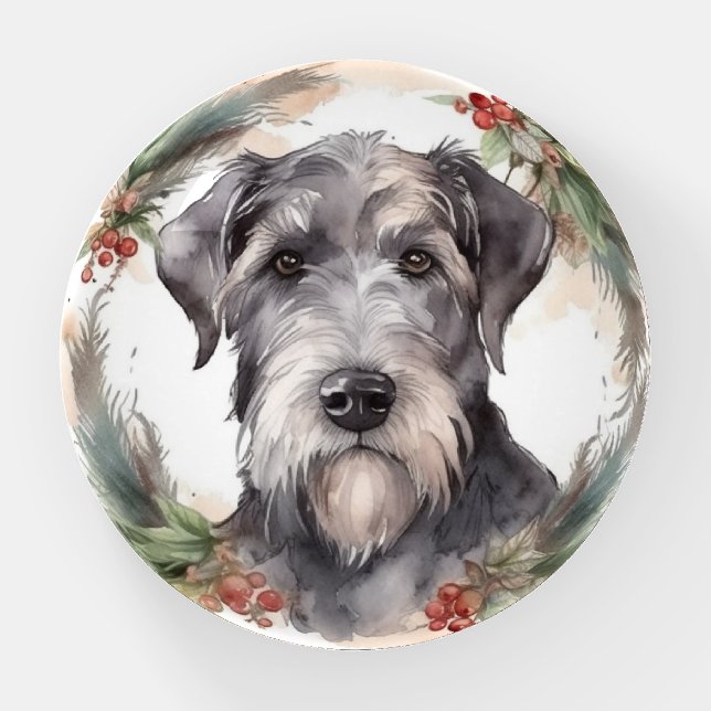 Wolfhound Christmas Wreath Festive Pup  Paperweight (Front)