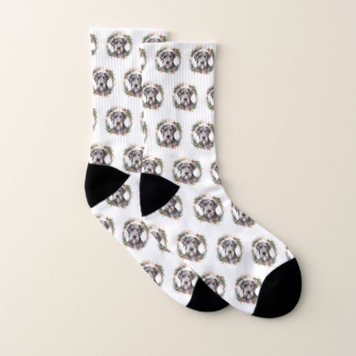 Wolfhound Christmas Wreath Festive Pup  Socks