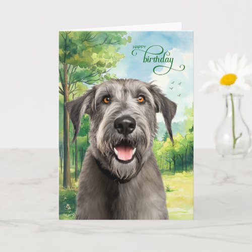 Wolfhound Dog Birthday Wishes Park with Oaks
