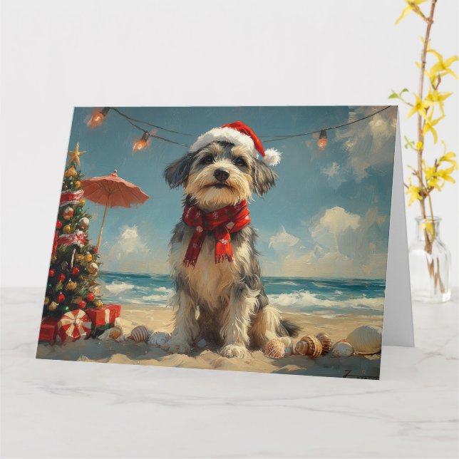 Wolfhound Dog Christmas Vintage Beach Card (Yellow Flower)