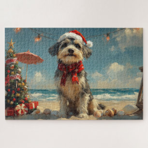 Wolfhound Dog Christmas Vintage Beach Jigsaw Puzzle