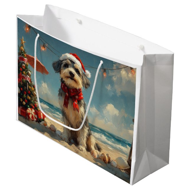 Wolfhound Dog Christmas Vintage Beach Large Gift Bag (Front Angled)