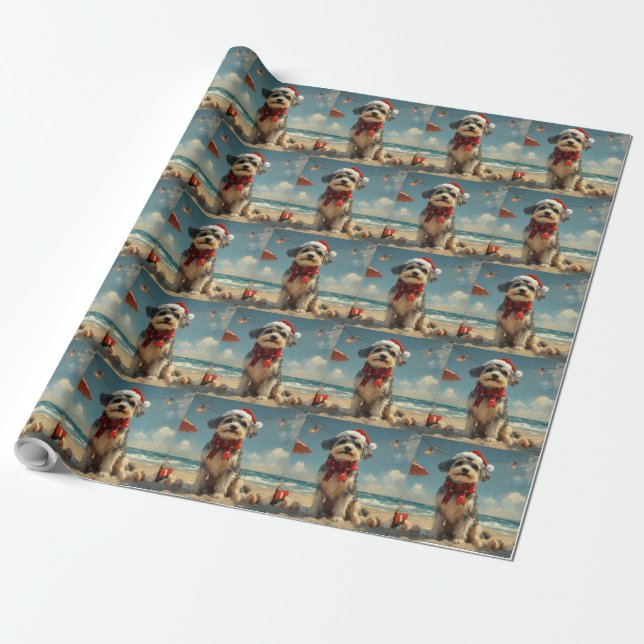 Wolfhound Dog Christmas Vintage Beach Wrapping Paper (Unrolled)