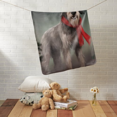 Wolfhound Dog in Snow Christmas Baby Blanket
