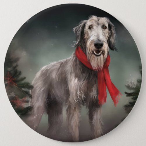 Wolfhound Dog in Snow Christmas Button