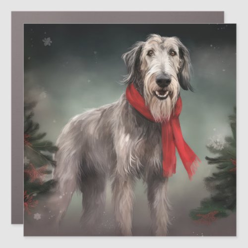 Wolfhound Dog in Snow Christmas Car Magnet