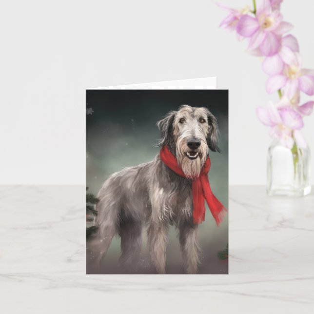 Wolfhound Dog in Snow Christmas Card (Orchid)