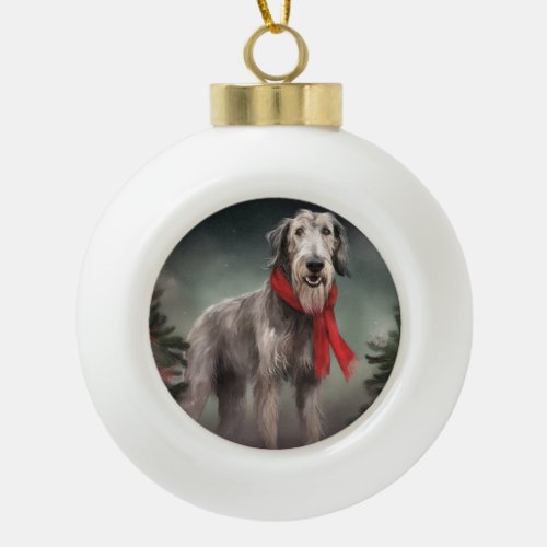 Wolfhound Dog in Snow Christmas Ceramic Ball Christmas Ornament