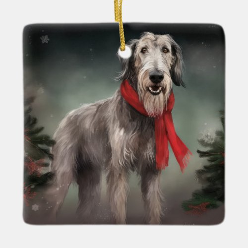 Wolfhound Dog in Snow Christmas Ceramic Ornament