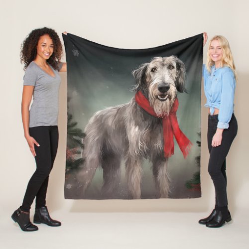 Wolfhound Dog in Snow Christmas Fleece Blanket