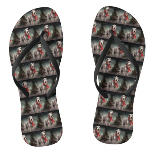 Wolfhound Dog in Snow Christmas Flip Flops