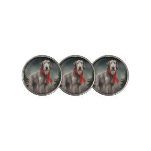 Wolfhound Dog in Snow Christmas Golf Ball Marker