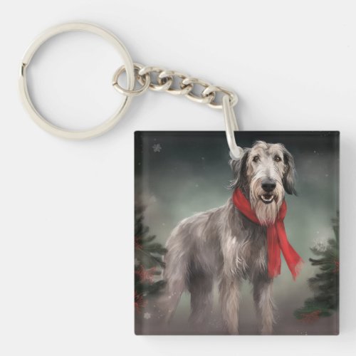 Wolfhound Dog in Snow Christmas Keychain