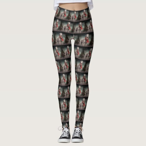 Wolfhound Dog in Snow Christmas Leggings