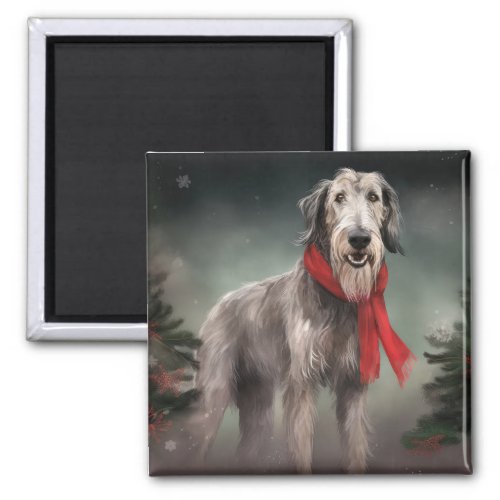 Wolfhound Dog in Snow Christmas Magnet
