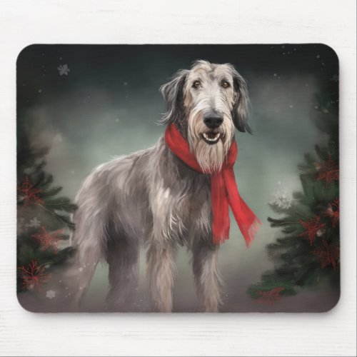 Wolfhound Dog in Snow Christmas Mouse Pad