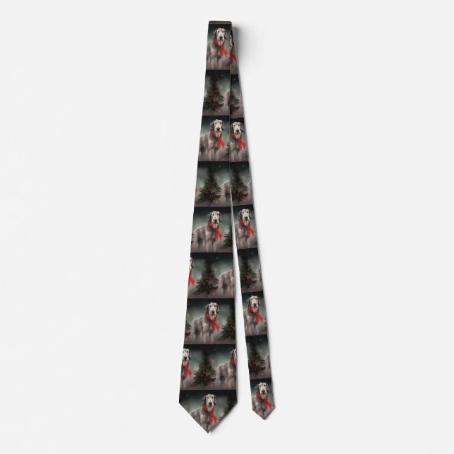 Wolfhound Dog in Snow Christmas Neck Tie (Front)