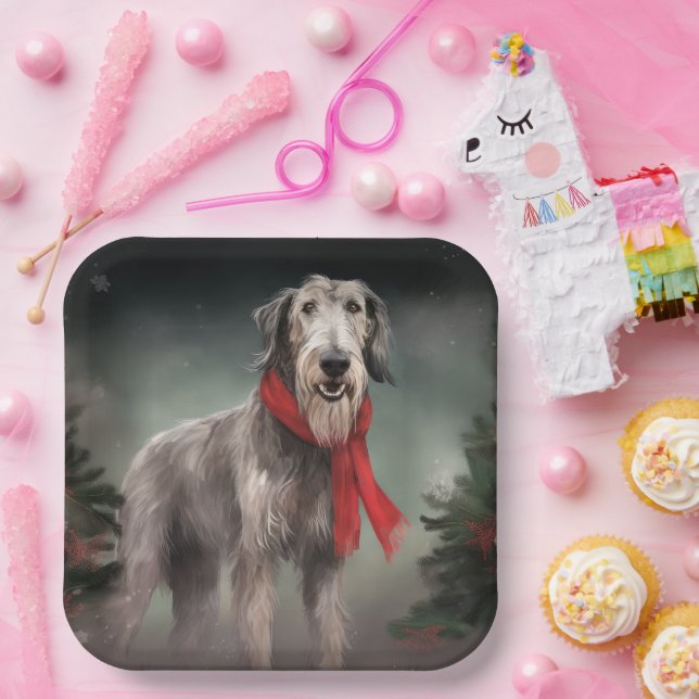Wolfhound Dog in Snow Christmas Paper Plates (Party)
