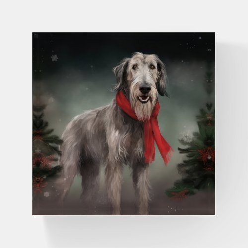 Wolfhound Dog in Snow Christmas Paperweight