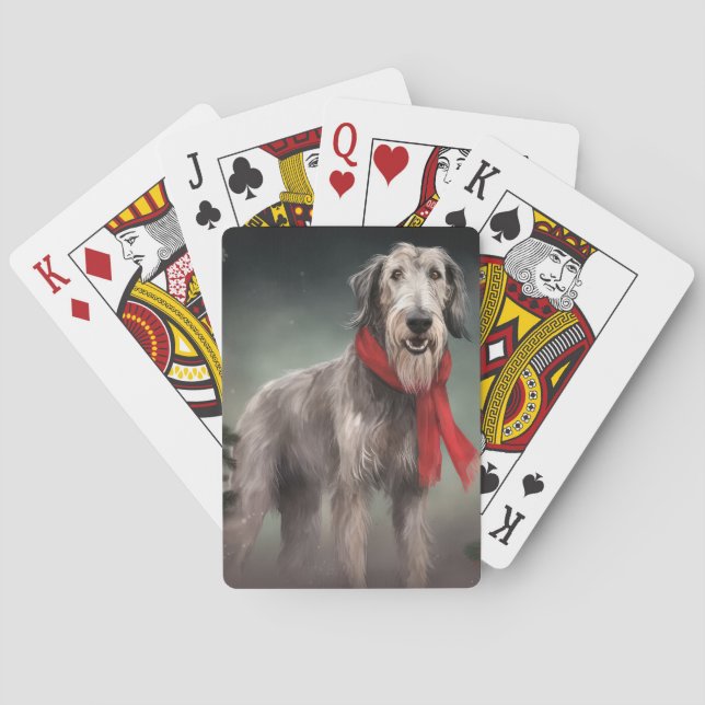 Wolfhound Dog in Snow Christmas Poker Cards (Back)