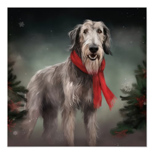 Wolfhound Dog in Snow Christmas Poster