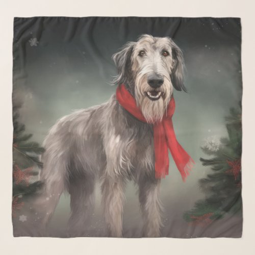 Wolfhound Dog in Snow Christmas Scarf
