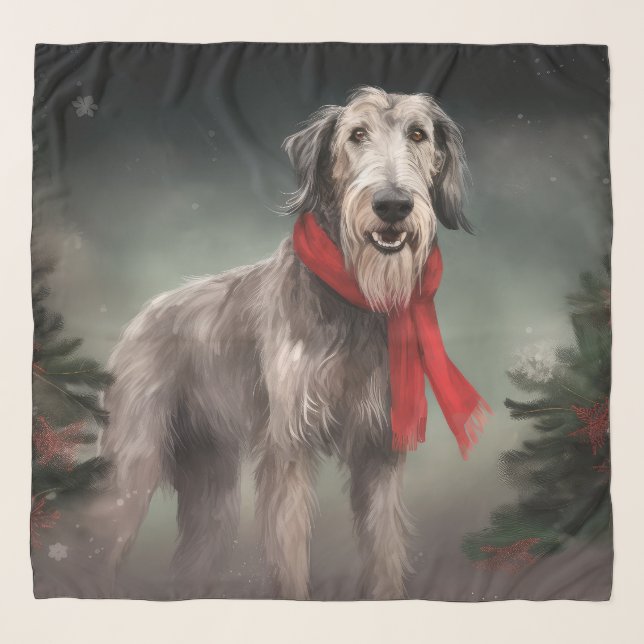 Wolfhound Dog in Snow Christmas Scarf (Front)