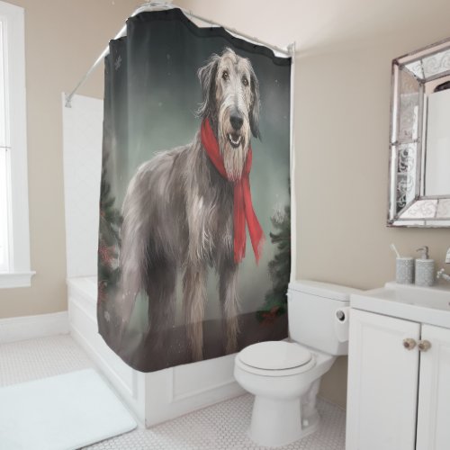 Wolfhound Dog in Snow Christmas Shower Curtain