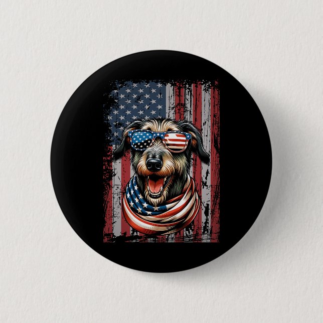 Wolfhound Dog Lover Us Flag 4th Of July Patriotic  Button (Front)