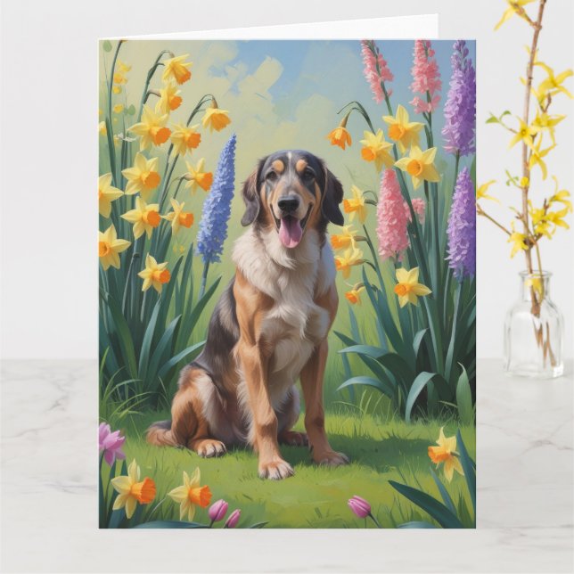 Wolfhound Dog Spring Flowers Painting Card (Yellow Flower)