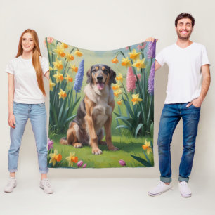 Wolfhound Dog Spring Flowers Painting Fleece Blanket