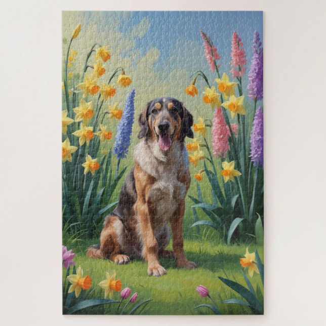 Wolfhound Dog Spring Flowers Painting Jigsaw Puzzle (Vertical)