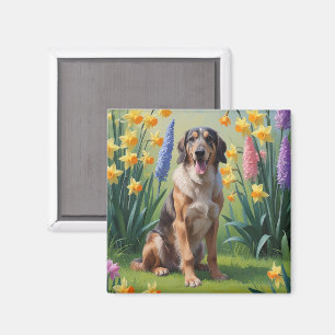 Wolfhound Dog Spring Flowers Painting Magnet