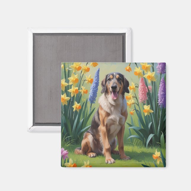 Wolfhound Dog Spring Flowers Painting Magnet (Front/Back)