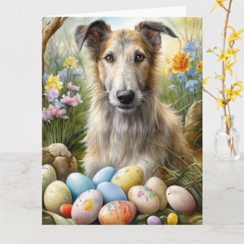 Wolfhound Dog With Easter Eggs Holiday  Card