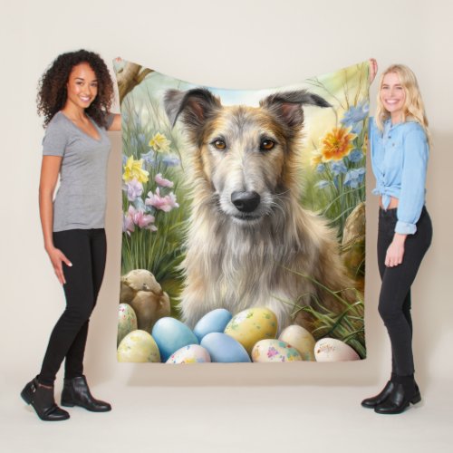 Wolfhound Dog With Easter Eggs Holiday  Fleece Blanket