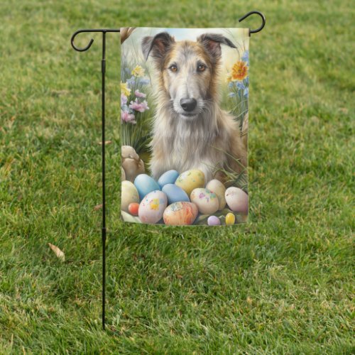Wolfhound Dog With Easter Eggs Holiday  Garden Flag